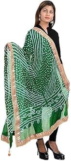 Pk Hub Jaipuri Rajasthani Women's Silk Bandhani Bandhej Multi-Colored Heavy Dupatta With Gota Work And Latkan