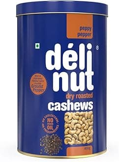 Peppy Pepper Dry Roasted Cashews/Kaju 400g | Bold & Crunchy WW240 Whole Cashew Nuts | Black Pepper Flavour | FOST Flavour Lock Technology | Nitrogen Flushed | No Added Oil, Colors or Preservatives