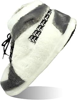 Sneaker Slippers Non Slip Sole Indoor House Plush Slippers Unisex Indoor Floor Cotton Shoes (White Grey,5.5,12)