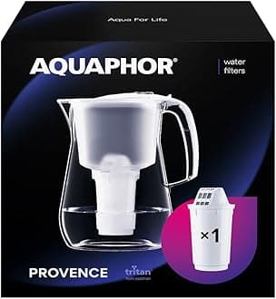 AQUAPHOR Provence White Water Filter Jug Counter Top Design with 4.2L Capacity, 1 X A5 Filter Included, Reduces Limescale, Chlorine & Microplastics, Perfect for Families, Premium Quality Glass Effect