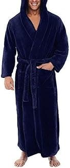 Men'S Soft Fleece Solid Color Pocket Long Bathrobe, L