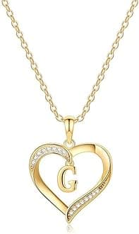 Heart Initial Necklaces for Women, 14K Gold Plated Cubic Zirconia Heart Pendant Necklace, Dainty Initial Charm Necklace Letter A to Z Jewelry for Women Girls