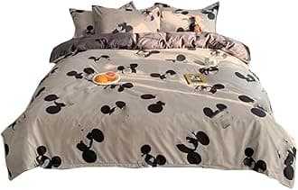 HOLY HOME Kid’s Bedding, Cartoon Mouse Duvet Cover Set 4 Piece Birthday Gift Bedclothes (Queen, Grey)