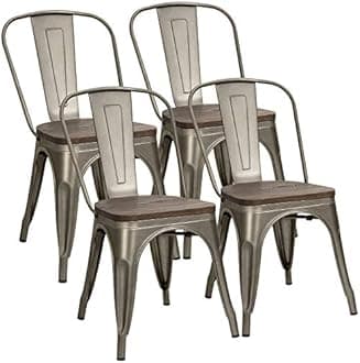 Furniwell Metal Dining Chairs with Wood Seat