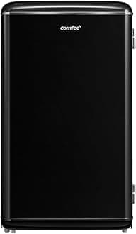 COMFEE' RCD93BL2UKRT(E) Under Counter Fridge, 93L Retro Freestanding Refrigerator with Cooler Box, Adjustable Thermostat, Removable Glass Shelves, Interior Light, Black