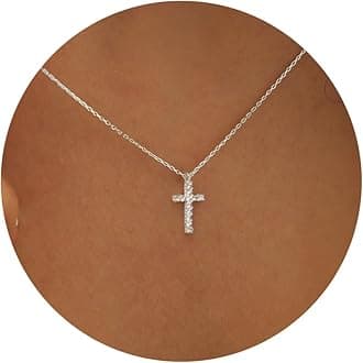 LLWOM Cross Necklace-14K Plated Silver Cross Necklace Dainty Cross Necklace For Women Round CZ Cross Pendant Necklace