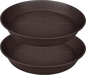 Plant Saucer Pot Tray 10 inch, 2 Packs Plastic Flower Planter Saucers and Drip Trays for Indoors Outdoors, Heavy Sturdy Durable Plant Plate Water Catcher (Brown)