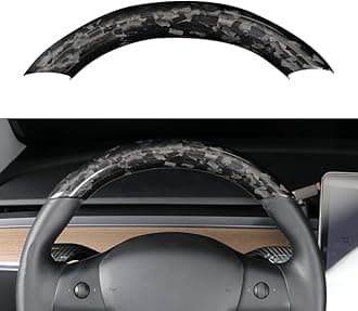 JSWAN Real Carbon Fiber Steering Wheel Cover for Tesla Model 3 2017 to 2023 Model Y 2020 to 2024 Steering Wheel Cover Steering Wheel Wrap Protector Interior Accessories (Forging Upper Part)