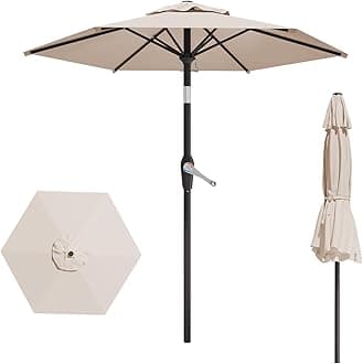 AreShark 7.5FT Patio Umbrella Table Market Umbrella w/Tilt and Crank Heavy-Duty Round Outdoor Umbrellas for Garden, Deck, Backyard, Pool and Beach, Beige