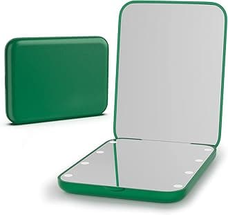 Kintion Pocket Mirror, 1X/3X Magnification LED Compact Travel Makeup Mirror, Compact Mirror with Light, Purse Mirror, Portable, Folding, Handheld, Small Lighted for Gift, Green