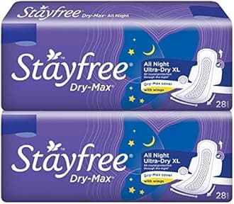 StayfreeDry Max All Night XXL Dry Cover Sanitary Pads for Women Combo, 28s x 2 (56 Pads)