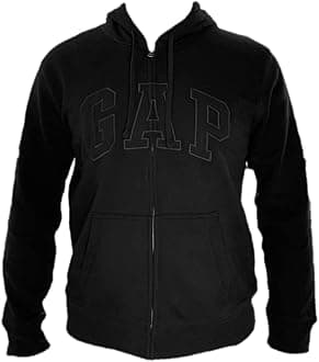 GAP FactoryGAP Men's Full Zip Fleece Logo Hoodie, Black / Black Logo, XXL
