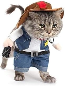NACOCO Cowboy Dog Costume with Hat - Cat & Small Dog (Medium) - Multi Color - Synthetic Fabric - Halloween Costume
