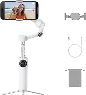 Flow 2 Pro White - Foldable AI Phone Gimbal, Track in 200+ Apps With Apple DockKit, Multi-Person Tracking, 360º Pan Tracking, Built-In Tripod/Selfie Stick, iPhone/Android Portable Stabilizer