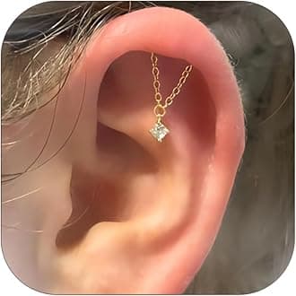 Gold Helix Earrings for Women Flat Back Earrings Hidden Helix Earring Dangle Pearl Drop Tassel Chain Earring Cartilage Studs Jewelry Gift