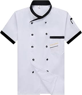 Chef Costume Adult Unisex Chef Coat Short Sleeve Jacket,Breathable,Comfortable Button Closure - Kitchen,Restaurant,Hotel Uniform Large 02-White A