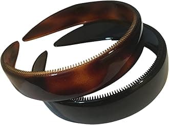 French (Set of 2) Wide 1 Inch Tortoise Shell Brown and Black Hair Headbands with Inner Teeth Nibs