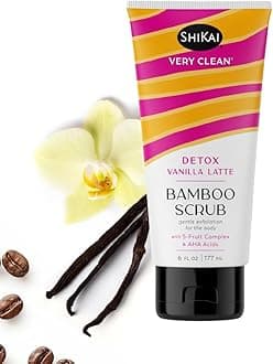 ShiKai Very Clean Bamboo Body Scrub (Detox Vanilla Latte, 6 oz) | Gentle Hydrating & Exfoliating Skin Cleanser | With 5 Fruit Complex & AHA Acids