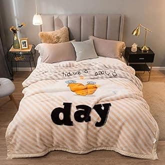 Korean Mink Blanket Heavy Fleece Blanket, 2 Ply Reversible Cartoon Carrot Stripes Soft Plush Warm Blanket for Autumn Winter Full Size