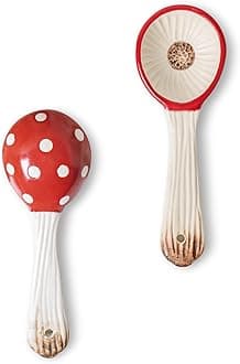 Mushroom Spoon with Asian Ceramic Soup Spoon Set of 2, Safety Ceramic. Use for Pasta, Dessert, Breakfast, Soup.