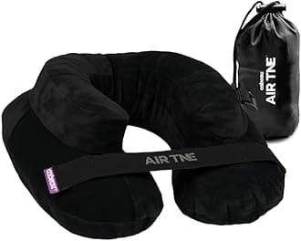 Inflatable Travel Pillow – Air TNE – Adjustable, Lightweight, and Supportive for Sleeping on Airplanes, Trains, and Cars– Customized Fit and Compact Carrying Case (Midnight Black)