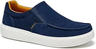 OrthoComfoot Men's Plantar Fasciitis Slip-Ons Shoes,Arch Support Leather Walking Loafers,Foot and Heel Pain Relief,Orthopedic Comfortable Casual Boat Shoes, W2-denim Blue, 11