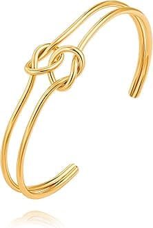 PERNNLA PEARL Dainty Gold Bar Bracelet for Women Simple Delicate Thin Cuff Bangle Hook Bracelet 18K Gold Plated Handmade Minimalist Jewelry