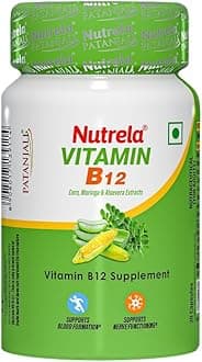NUTRELA Patanjali Vitamin B12 Biofermented Plant Based Supplement for Men & Women with Moringa and Alovera Extract - 30 Veg Capsules (Pack Of 2)