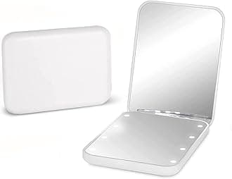 Kintion Pocket Mirror, 1X/3X Magnification LED Compact Travel Makeup Mirrors with Light for Purse, 2-Sided, Portable, Folding, Handheld, Small Lighted Mirror for Gift, White