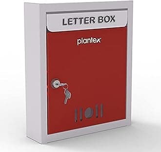Plantex Wall Mount A4 Size Letter Box - Mail Box/Letter Box for Home gate with Key Lock (Red & Ivory)