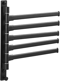Swivel Hand Towel Bar Bathroom Swing Hanger Towel Rack Holder Matte Black Finish, Wall Mounted, 5-Arm