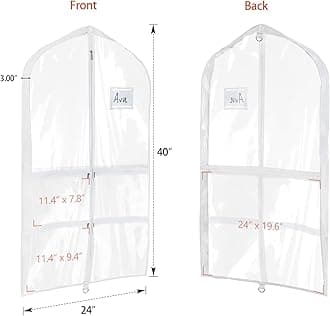 Univivi Clear PVC Dance Costume Bags Garment Bag 40 Inch for Dance Competitions, with 4 Medium Clear Zipper Pockets and 1 Large Back Zippered Pocket (Clear)
