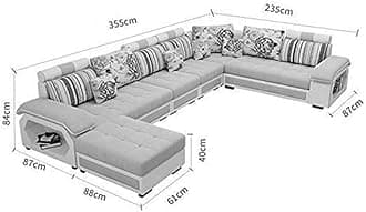 Ripple FURNITURE U Shape 9 Seater Modern Interchangeable Fabric Sofa Set with 4 Puffy (Left, Beige & White)