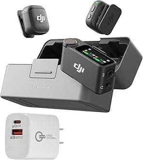 DJI Mic 3 (2 TX + 1 RX + Charging Case), Wireless Microphone for iPhone/Camera/Android, Ultralight, Adaptive Gain Control for Balanced Volume, Dual Band Anti-Interference, Vlog, Wall Charger