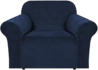 H.VERSAILTEX Stretch Velvet Armchair Cover Couch Covers 1 Cushion Chair Slipcover for Living Room Furniture Cover Crafted from Thick Comfy Rich Velour (Chair 31"-49", Navy)