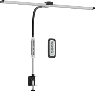 Neatfi Modern Desk Lamp with Clamp, Touch & Remote Controlled, 15W, Adjustable Color Temperature (3000K-6000K), Stepless Dimming, Flicker-Free, Wide-Angle Lighting for Home (Gooseneck, Silver)