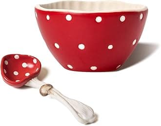 RESVUGA Mushroom Small Soup Bowls - Safety Matt Ceramics 4.3'' Rice Bowls, Pair with Cute Mushroom Spoon- Use for Noodles, Salad, Pasta & More.