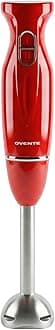 OVENTE Immersion Hand Blender, 300W Corded Electric Handheld Stick Mixer with 2 Mixing Speeds and Stainless Steel Blades for Smoothies, Purees & Baby Food, Red HS560R