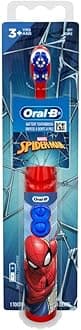 Oral-B Kid's Battery Manual Toothbrush Featuring Marvel's Spiderman, Soft Bristles, For Kids 3+, 1 count,Red