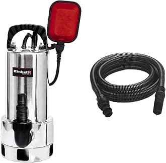 Einhell GC-DP 9035N Clean/Dirty Water Pump | 900W Stainless Steel Submersible Pump, 18,000 L/H & Accessory Kit Black Suction Hose 7 Meters with PVC end Fittings - max. : 35°
