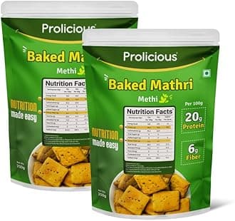 - Prolicious Baked Mathri | 10g Protein, High Fiber | Healthy Weightloss Snack | No Palm Oil, No Transfat | Made with Whole Foods | 500g (2 X 250g each)