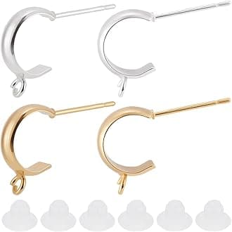 Beebeecraft 1 Box 20Pcs 2 Colors Half Hoop Earring Findings 18K Gold Plated Round Open Dangle Earrings 20Pcs Plastic Ear Nuts Silver Earring Hooks for Jewellery Making DIY Gifts Accessories