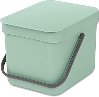 Sort & Go Food Trash Can (1.6 Gal/Jade Green) Small Countertop Kitchen Compost Caddy with Handle & Removable Lid, Easy Clean, Fixtures Included for Wall/Cupboard Mounting