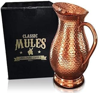Pure Copper Pitcher - 70 fl oz, Hand Made Water Jug for Drinking | 100% Heavy Duty Copper, No Inner Liner | Ayurveda Health Benefits