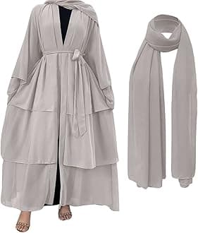 Muslim Abaya Dress for Women - Long Sleeve Islamic Dubai Abaya Cardigan Robe - Middle East Prayer Dress with Hijab