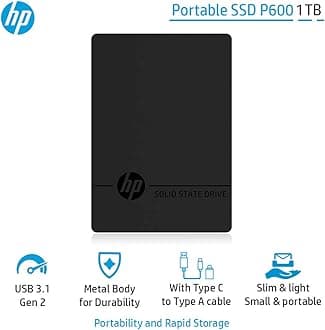 HP Portable USB3.1 SSD P600-1TB, Gen2 High-speed transmission, Black, 3XJ08AA#ABB