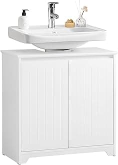 SoBuy Under Sink Cabinet Bathroom Cabinet Storage Kitchen Cabinet خزانة مطبخOrganizer Vanity Unit Wash Basin مغسلة حمام with 2 Doors,Suitable for Pedestal Sinks,Washroom,Kitchen,BZR108-II-W