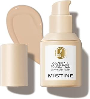 MistineFull Coverage Foundation Makeup for Oily Skin,24 Hour Oil Control Liquid Foundation,Skin-Caring,Moisturizing Formula,Cream Foundation,Matte Finish,Classic Ivory,1 Fl Oz