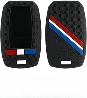 Striped Silicone Car Key Cover Black fit for KIA Seltos, Sonet, Carens (KIA, 4 Button Push Smart Key New)