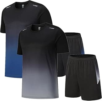 Men Active Quick Dry Crew Neck T Shirts and Shorts Set Athletic Running Gym Workout Short